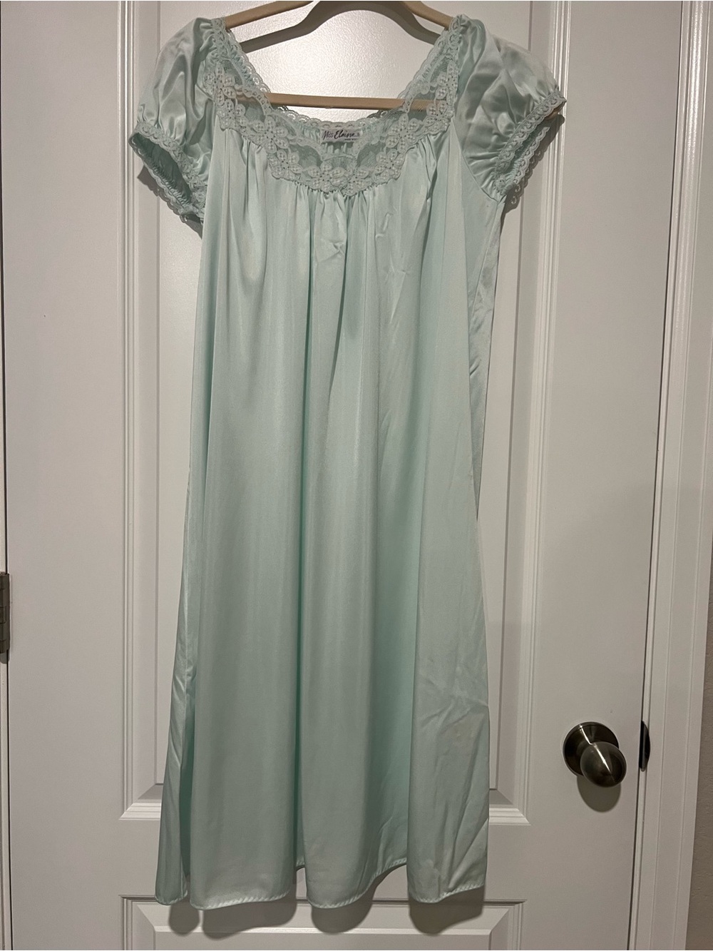 Vintage 70s Miss Elaine Light Blue Lace Nightgown S
